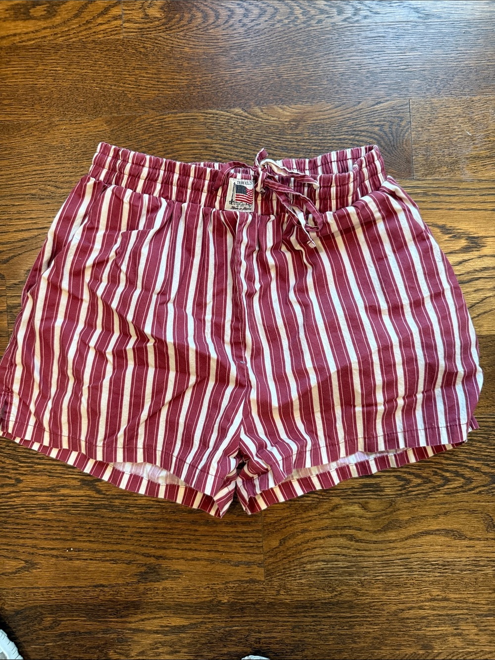 Tribe Kelley Striped Maroon and White Drawstring Women's Shorts size small